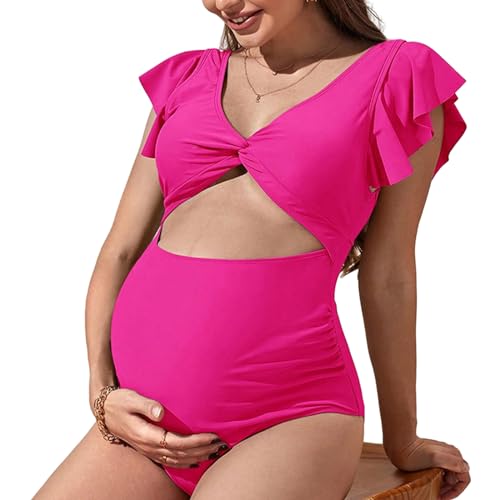 NVOQILIN Traje de baño de maternidad con cuello elegante con volantes en la parte delantera, traje de baño monokini, regalo