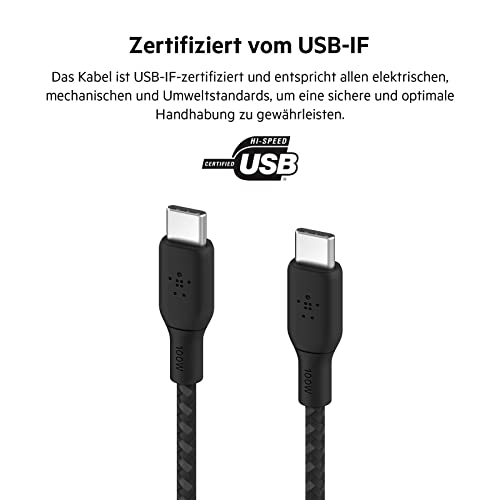 Belkin USB-C/USB-C-Kabel, 100 W Power Delivery USB-IF-zertifiziertes 2.0-USB-C-Ladekabel mit doppelt geflochtenem Nylonmantel, iPhone 17… – Ansicht 6