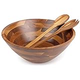 HOMEXCEL Acacia 3-Piece Wooden Salad Bowl Set,Large Salad Bowl with Server,for Fruits, Salad, Cereal or Past