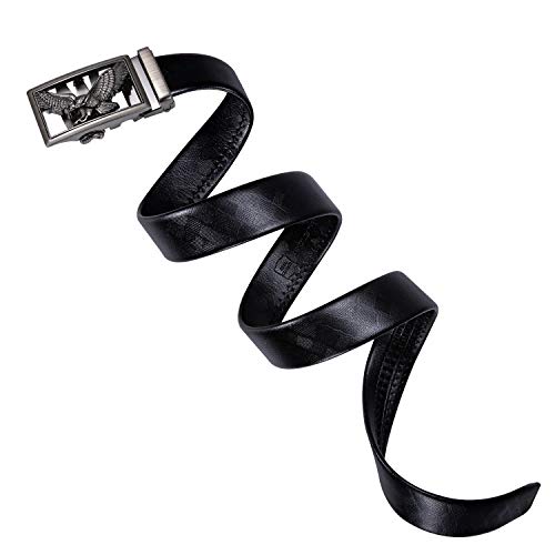 Image of Dubulle Designer Men's Belts, Ratchet Leather Sliding Buckle Dress Belt | 1 3 /8 inch(3.5cm) Genuine Leather Adjustable Strap, Automatic Ratcheting Buckles, Gift‑Boxed, Trim to Fit, for Business Casual