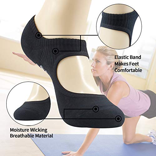 image for Yoga Barre Socks, Ristake Pilates Socks Non Slip Sticky Toe Grip Acces