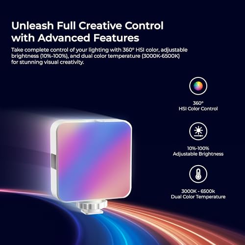 Image of Digitek (LED-D6W RGB) Portable Mini RGB LED Video Light with inbuild Battery & 360 HSI, 3000K-6000K, 8-Level Control, 9 Special FX Modes, Type-C Charging, 2hr Battery, for Photography & Videoshoots