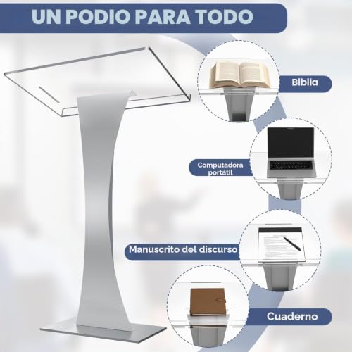 Miniatura 5 de Afitdon Podio De Acrílico Con Base Estable De Hierro Y Ranura Para Bolígrafo, Atril De Púlpito De Iglesia Con Plataforma De Lectura De Acrílico De 10 Mm, Soporte De Podio Para Iglesia, Conferencias,
