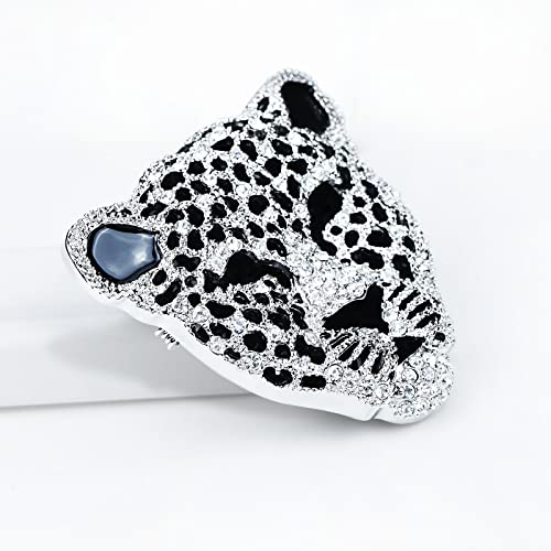 Image of Vintage Crystal Shell Leopard Brooch Lapel Pin Breastpin Rhinestone Animal Jewelry for Men Women