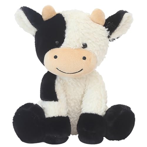 Generisch Peluche de vaca, peluche de vaca, flexible y realista, cojín decorativo suave para abrazar, acompañar, relajarse, muñeco de vaca blanco y negro para cama, sofá, sofá