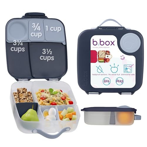 Image of b.box Lunch Box for Big Eaters All Ages - 8.5 Cup Leak Proof Bento Box with 4 Compartments, School Lunch Container with Ice Pack, Dishwasher Safe, BPA-Free, PFAS-Free - Midnight