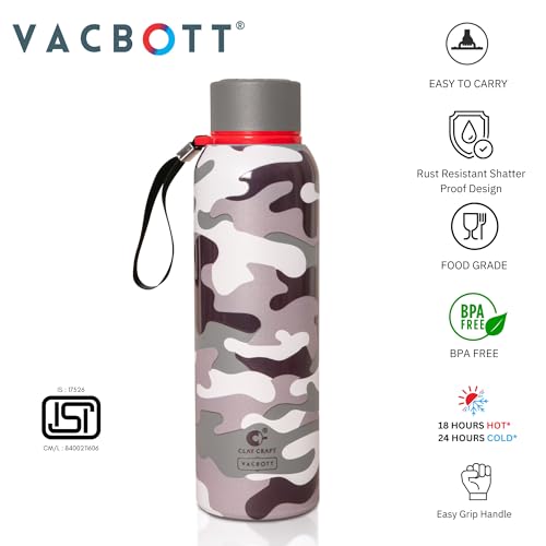 Image of CLAY CRAFT VACBOTT Everest Military Edition Double Wall|18 Hours Hot and 24 Hours|Cold Water Bottle Vacuum Insulated Flask Bottle 700ml, 1 Year Limited Warranty|Leak Proof|BIS Certified|Made in India