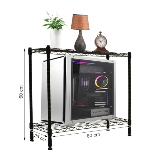 Image of Premium Heavy-Duty 2-Tier Black Metal Wire Storage Rack Shelf Organizer | Adjustable Multipurpose Freestanding Shelving Unit for Home, Office, Kitchen | Size 25 * 60 * 60 cm
