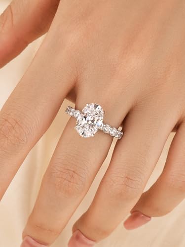 3.5CT Oval Cut Engagement Ring for Women, Sterling Silver 5A Cubic Zirconia Ring with Accented Band, Simulated Diamond Wedding Jewelry Gift3