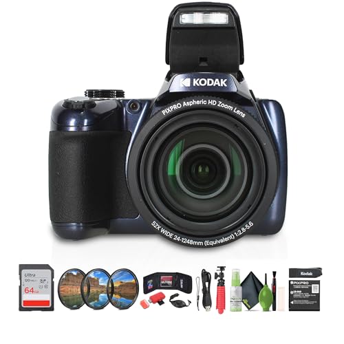Kodak Pixpro AZ528 Digital Camera (Blue) Bundle Including: 32 GB Memory Card, Filter Kit, Card Reader, Hand Strap, Card Wallet, Hand Strap, Flexible Tripod
