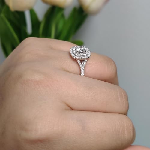 GIA Certified 1 Carat Round Cut Natural Diamond Split Band Double Halo Engagement Ring For Women 14K Gold 1/2 Ct Center (G-H Color, SI1-SI2 Clarity, 1 Ctw)4