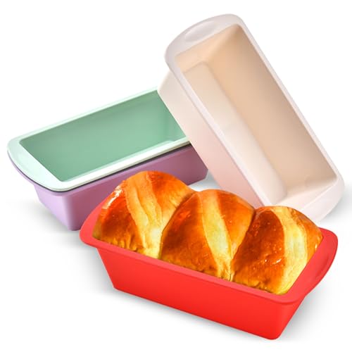 Fsaklaskdy 4 Piezas Moldes Reposteria, Mini Bizcocho Silicona Rectangular, 19.5 × 9.5 × 5.5 cm Moldes Reposteria Horno, Antiadherente Pan Molde, Freidora de Aire para Hornear Pan, Pasteles, Tostadas