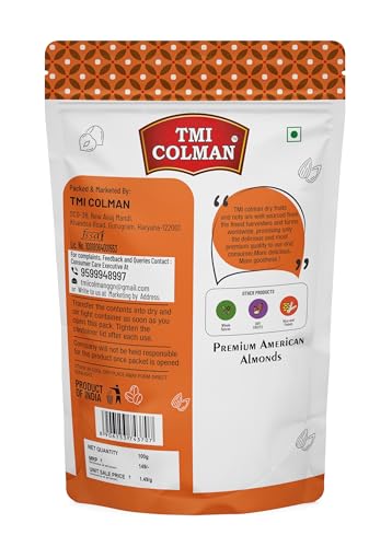 Image of TMI Colman California Almonds Premium | Badam Dry Fruit | Crunchy & Nutritious Snack | Rich in Protein, Fiber & Healthy Fats | No Added Preservatives | Vegetarian | 100g