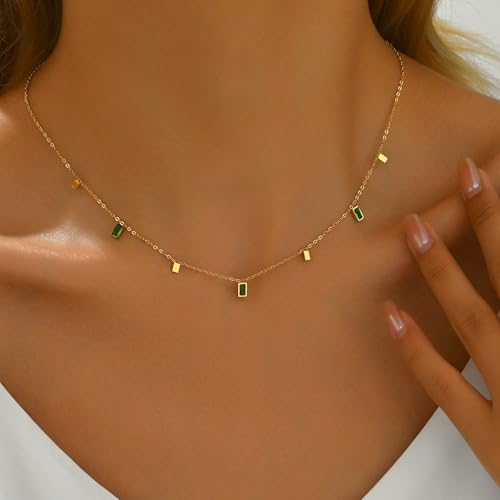 Diamond Necklace for Women 18K Gold Plated Multicolored Cubic Zirconia Drop Choker Necklace Non-Tarnish Simple Boho Flower CZ Necklace Trendy Jewelry Gifts2