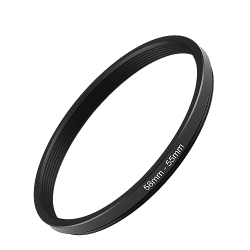 Image of 58mm to 55mm Step-up Adapter Rings Filter Adapter Black Metal Step Down Filter Ring Adapter Compatible with All Brand UV CPL ND Camera Lens Filter Stepping Rings (58mm-55mm)