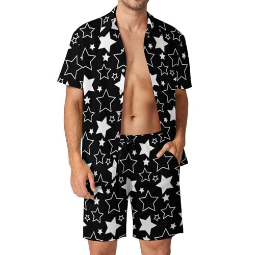 Chemise Hawaïenne Homme Étoiles Blanches Et Noires Ensemble d'Été Idéal Pour Vos Journées De Plage