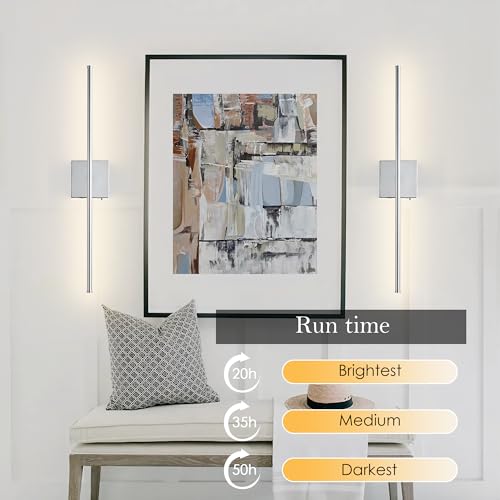 Image of KARTOOSH 32.2 Inch Wall Sconces Battery Operated for Living Room Chrome | Rechargeable Wireless Wall Lamp Set of 2, 3000K Warm White Dimmable Wall Light Remote Control Indoor Lighting for Bedroom