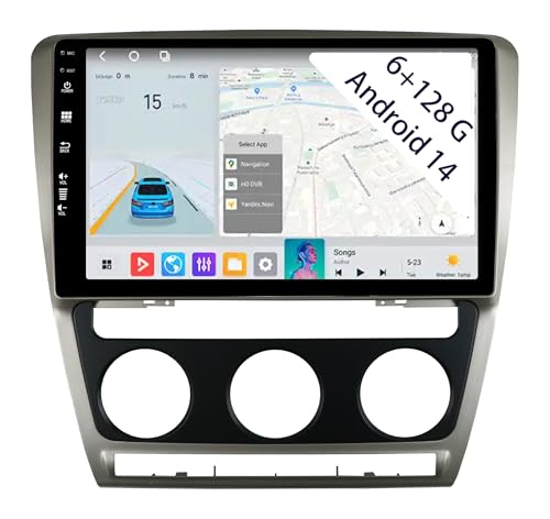 【6+128GB】 Keconsing Autorradio Android 15 de 10.1 Pulgadas para Skoda Octavia 2006-2014 Carplay Radio Car Play inalámbrico GPS Navi Pantalla Bluetooth Navegación Reproductor Estéreo Pantalla táctil