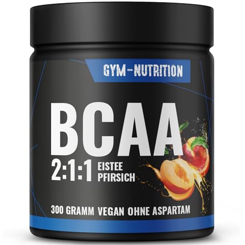 BCAA Pulver Ice Tea Peach hochdosiert - 2:1:1 mit 13.000mg pro Portion - Essentielle Aminosäuren Leucin, Isoleucin, Valin - Leckerer Geschmack - Vegan & in Deutschland produziert