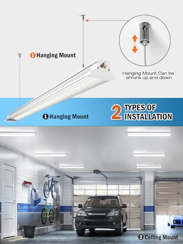 Image of Commercial-grade 10000LM 5000K 60W Linkable 4 Foot Led Shop Lights for Shop | Upgrade Super Bright 4 Pack Hanging&Surface Mount 4' Linkable 4FT Led Shop Light Fixture for Workshop Garage Workbench