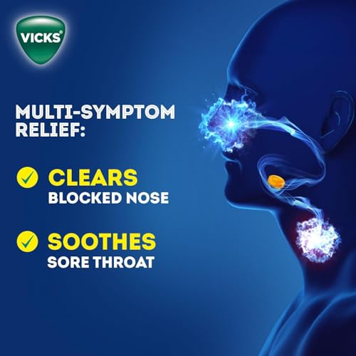 Image of Vicks Medicated Throat Lozenges, 16 Lozenges, Orange Menthol Flavor, Fast Sore Throat & Blocked Nose Relief, Portable and Effective, Essential for On-the-Go Cough and Cold Comfort