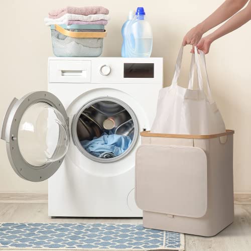 Yamagahome Laundry Basket With Lid 60L, Collapsible Large Laundry Hamper With Lid And Removable Laundry Bag, Waterproof Laundry Sorter College Supplies Made Of Bamboo And Oxford, Off To College Gift #TOP1