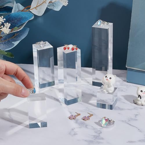 BENECREAT 5pcs Clear Acrylic Display Block 3/5/8/10/12cm Cube Square Acrylic Display Blocks Solid Display Pedestal Stand for Gem Display Jewelry Display Displaying Pop Figures - Image 3