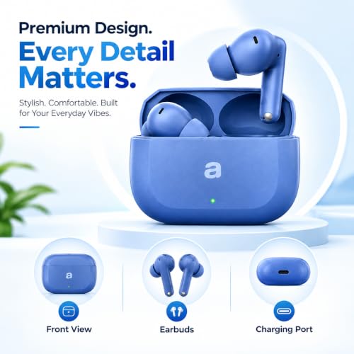 Image of True Wireless Bluetooth Earbuds with 70 Hours Extended Playback, Deep Bass 12.4mm Drivers, Clear Dual-Mic Calling, 3D Surround Sound, Seamless 47ms Gaming Latency - Blue