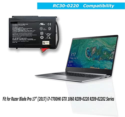 Image of WISTAR RC30-0220 Laptop Battery Compatible with Razer Blade Pro 17 inch (2017) i7-7700HK GTX 1060 RZ09-0220 RZ09-02202 Series Notebook 11.4V 70Wh 6160mAh