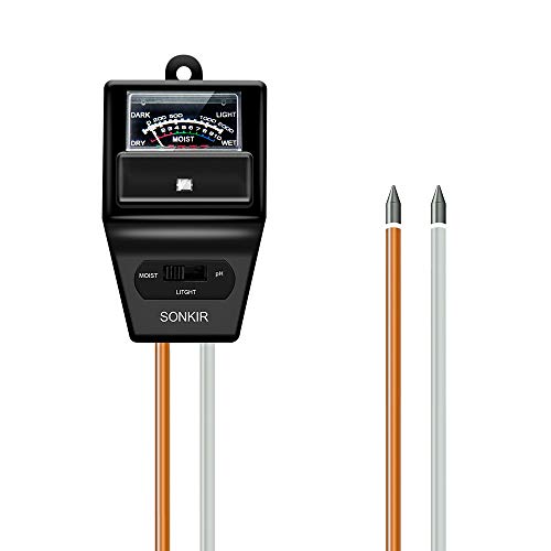 SONKIR Soil pH Meter, 3-in-1 Soil Moisture/Light/pH Tester for Plant Care, Garden, Lawn, Farm, Indoor & Outdoor Use, Promote Plants Healthy Growth (Black)