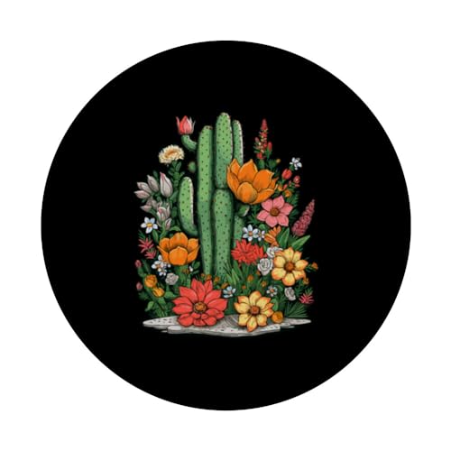 Saguaro Cactus Lover Gardening Succulent Art for Men Women PopSockets Swappable PopGrip, Black - Image 3