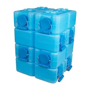 International Water Storage Containers for Emergency Water Storage | 4-Pack of Stackable 3.5 Gallon Water Container Bricks | Food-Grade HDPE Plastic | BPA-Free | STD Blue