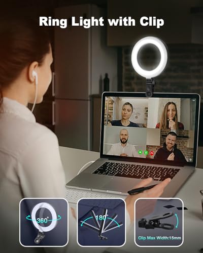 Railee Ringlicht mit Stativ Handy Laptop Videokonferenz Licht mit Klemme 6 Zoll Tisch LED Ring Light Selfie Ringleuchte Dimmbares Ansteckleuchte für Comptuer Monitor Zoom Meeting Streaming Vlog 4