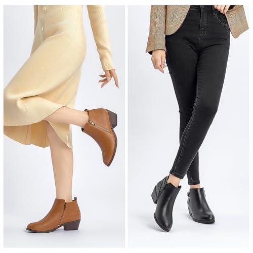 SelenePair Women's Classic Stacked Heel Ankle Boots Fashion Round Toe Suede Booties Ladies Side Zip Shoes2