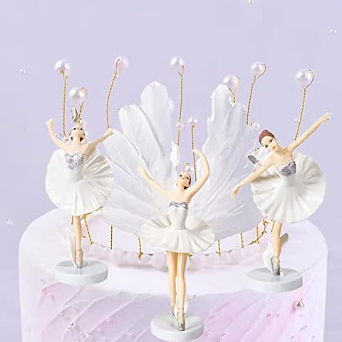 Lukinuo Ballerina Cake Decoration 5 Pieces Ballerina Ballet Girl Cake Topper Figures Ballerina Cake Decoration Dancing Decoration Cake Topper Crown Angel Wings Birthday Cake Decoration Cover