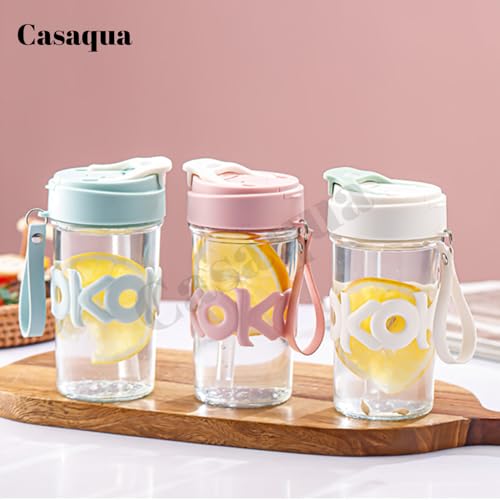 Image of Glass Tumbler with Straw & Flip Lid - 420ml, Set of 1, Reusable Clear Glass Water Bottle with Silicone Sleeve, Portable Travel Sipper Cup for Water, Juice, Iced Coffee, Milk & Smoothies