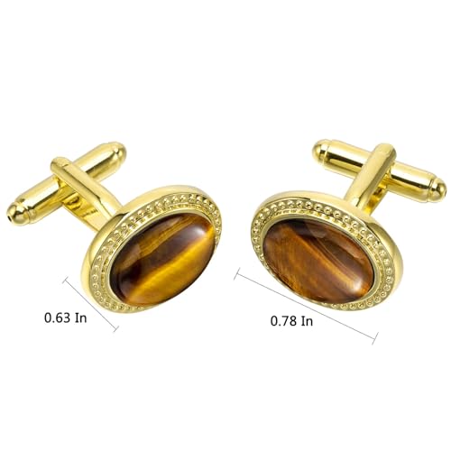 Manicón oval natural de ojo de tigre, dorado, unisex miniatura 6