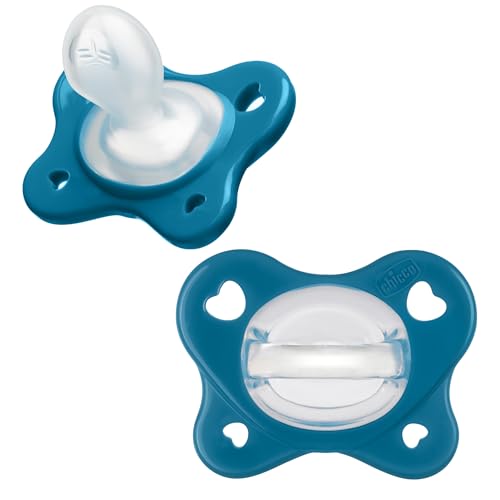 Image of Chicco PhysioForma Dual Soft Orthodontic Pacifier for Babies 16-24 Months, 100% Soft Silicone, Supports Breathing, One-Piece Design, Included Sterilizing Case, BPA Free, 2-Pack, Sapphire