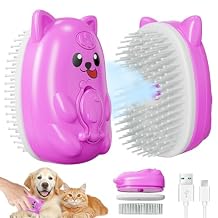 3 in 1 Cat Steam Brush for Shedding, Pet Steam brush for Dog & Cat Shedding & Grooming, for Long & Short Haired Pets, Spritz Defur Comb rose red