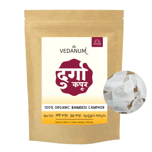 Image of Vedanum Premium Pure Bhimdesi Camphor Authentic Durga Kapur for Pooja, Havan & Aromatherapy (500g Pouch)