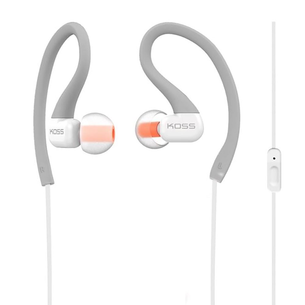 Koss KSC32iGry In-Ear Sport Clip Headphones, In-Line Microphone, Sweat Resistant, Lightweight, Grey