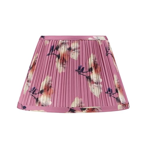 Image of Aspen Creative 33173, Hardback Empire Transitional Spider Lamp Shade, Mushroom Pleated Pink with Yellow Floral Print Designed Fabric, 7 inch Top x 12 inch Bottom x 8 inch Slant Height