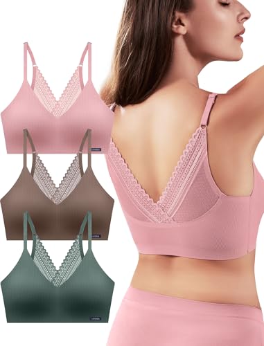 Image of Livona Lace Bralette for Women - Comfort Sports Bra Wireless Padded Bralette with Support Workout Tops Cami Crop S-XXL
