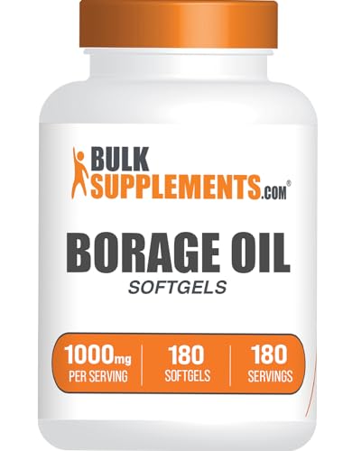 BulkSupplements.com Borage Oil Softgels - Gamma Linolenic Acid Supplement Borage Oil Supplements Borage Oil 1000mg - Gluten Free 1 Softgel per Serving 180 Count (Pack of 1)