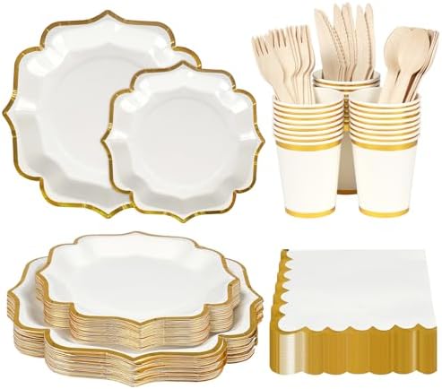 Assiettes en Carton Festonnées, 200 Assiettes et Couverts pour 25...