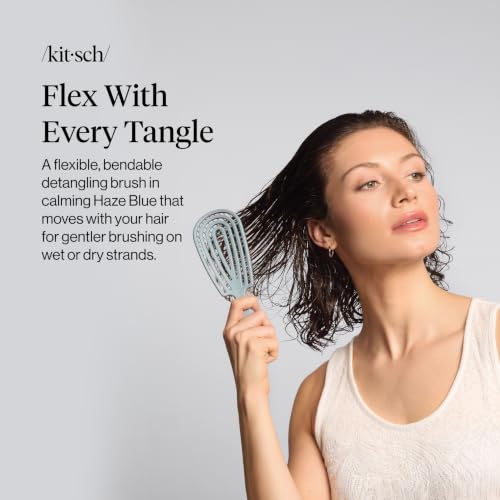 Kitsch Flexi Flow Detangler Brush, Hair Brushes For Women - Haze Blue | Detangling Brush for Women, Men & Kids, Detangling Brush for Curly Hair w/ Bendable Frame, Hair Brush for Wet or Dry Strands - image 2