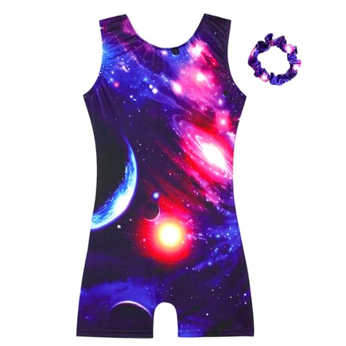 HOZIY Gymnastics Leotards for Girls with Shorts Biketards Dance Tumbling Outfits Matching Scrunchies 1-12 Years Old 3-4T Planet