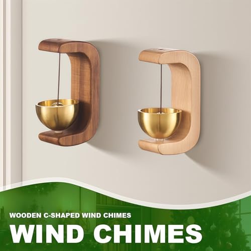 Image of 2025 New Wooden C-Shaped Wind Chime, Suction Door Type Solid Wood Wind Chime, Door Wind Chime, Shopkeepers Bell for Door Opening, Magnetic Door Chime, for Restaurants Home Barn C Shape (Walnut)