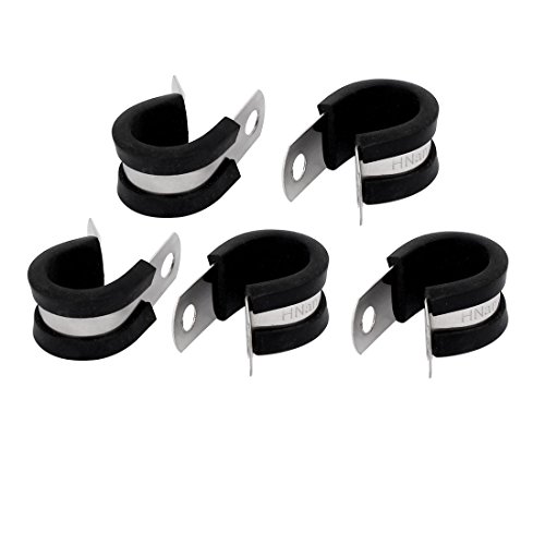 Aexit 16mm Dia Clamps EPDM Rubber Lined P Clips Cable Hose Pipe Clamps Strap Clamps Holder 5pcs