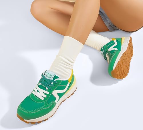 Image of LUCKY STEP Women's Retro Fashion Casual Sneakers Colorblock Platform Classic Trendy Trainning Anti-Slip Tennis Travel Walking Shoes